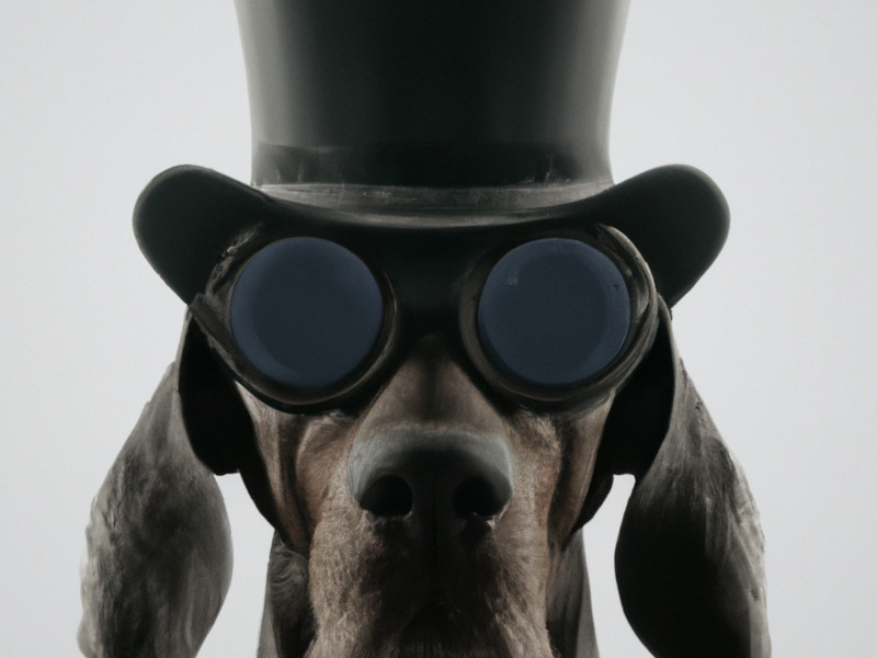 Dog with long ears wearing a top hat and goggles