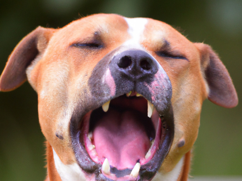 Orange dog baring teeth with a wide open mouth