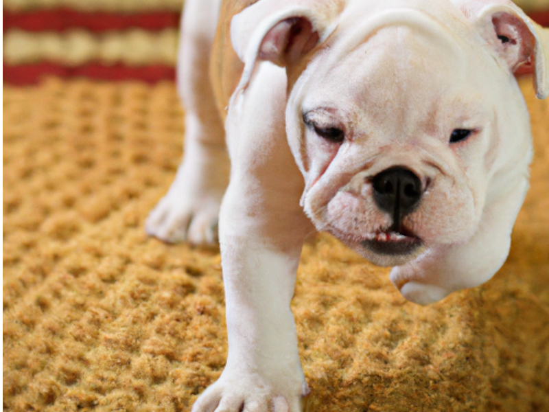 Bulldog puppy taking its first steps